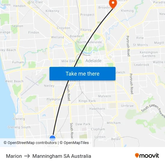 Marion to Manningham SA Australia map