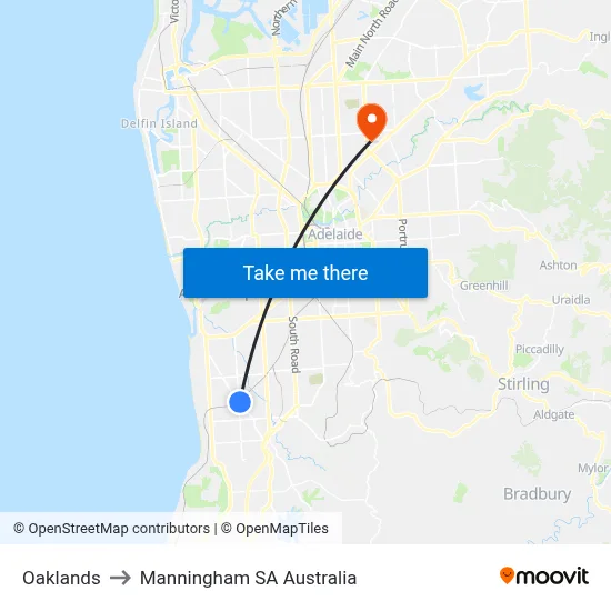 Oaklands to Manningham SA Australia map
