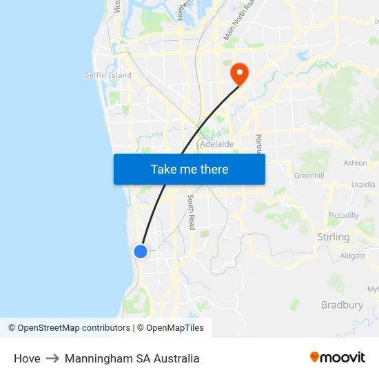 Hove to Manningham SA Australia map