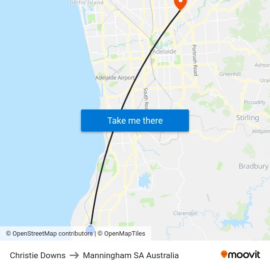 Christie Downs to Manningham SA Australia map