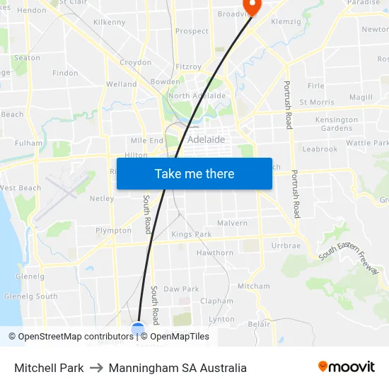 Mitchell Park to Manningham SA Australia map