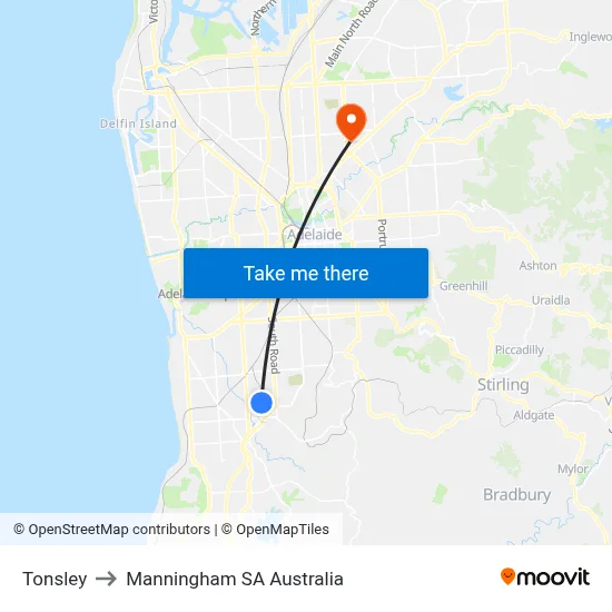 Tonsley to Manningham SA Australia map