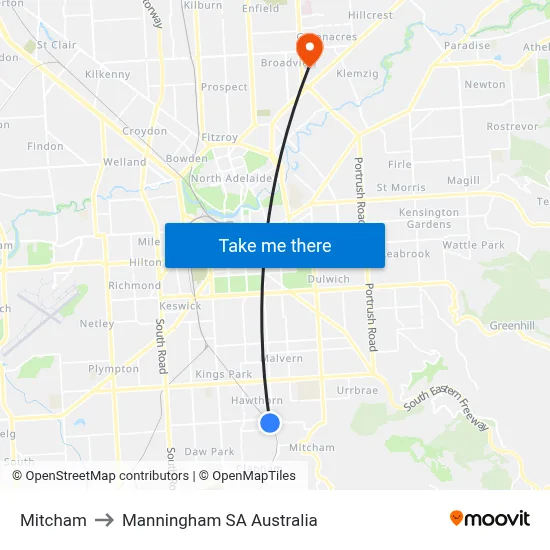 Mitcham to Manningham SA Australia map