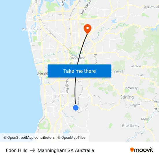 Eden Hills to Manningham SA Australia map