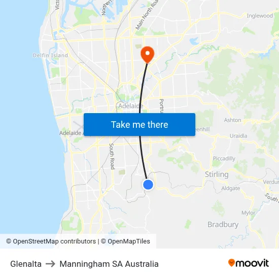 Glenalta to Manningham SA Australia map