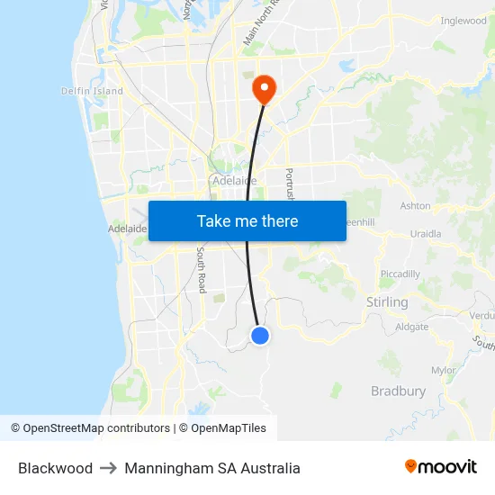 Blackwood to Manningham SA Australia map