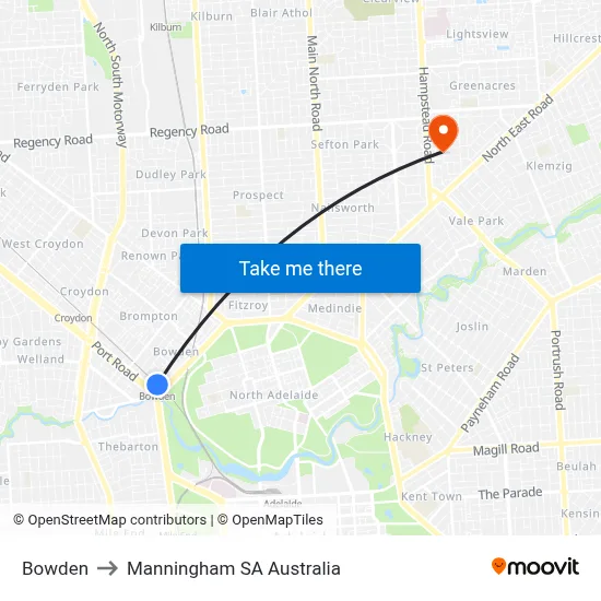 Bowden to Manningham SA Australia map