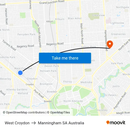 West Croydon to Manningham SA Australia map