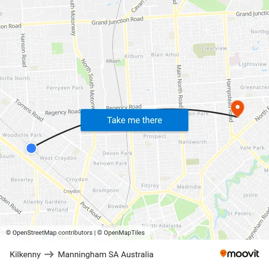 Kilkenny to Manningham SA Australia map