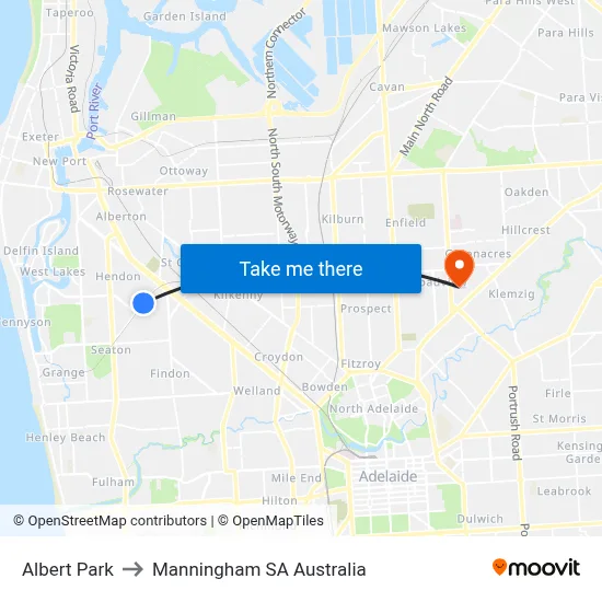 Albert Park to Manningham SA Australia map
