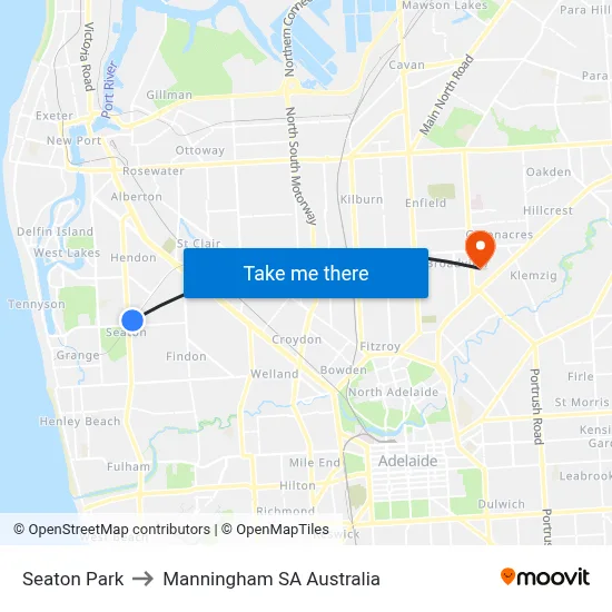Seaton Park to Manningham SA Australia map