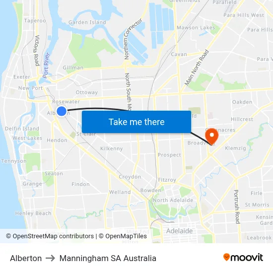 Alberton to Manningham SA Australia map