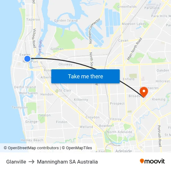 Glanville to Manningham SA Australia map