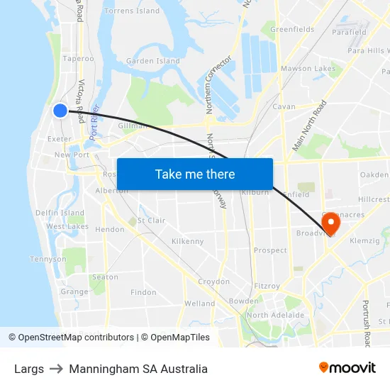 Largs to Manningham SA Australia map