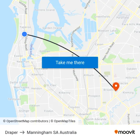 Draper to Manningham SA Australia map