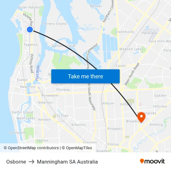 Osborne to Manningham SA Australia map