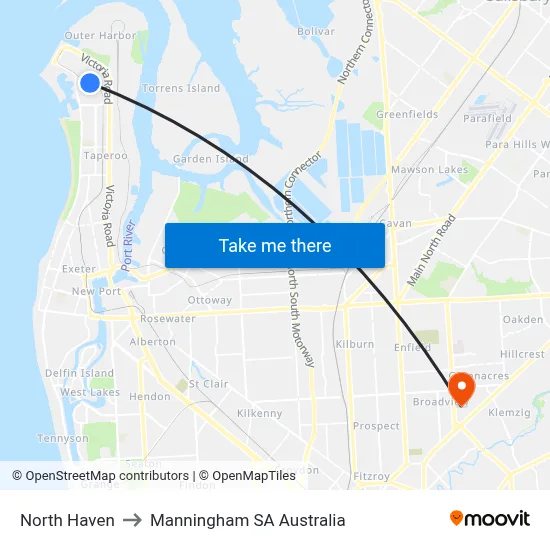 North Haven to Manningham SA Australia map