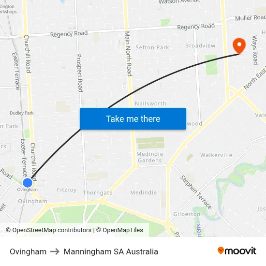 Ovingham to Manningham SA Australia map