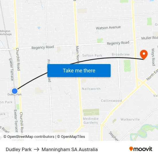 Dudley Park to Manningham SA Australia map