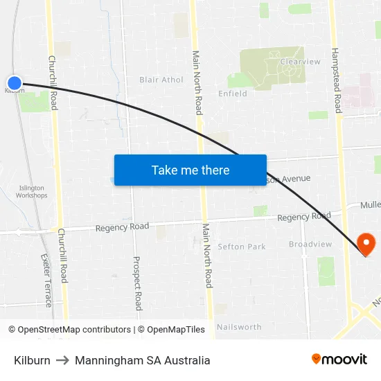 Kilburn to Manningham SA Australia map