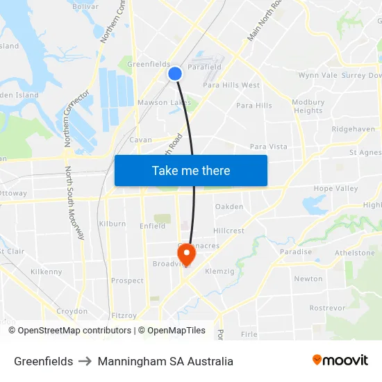 Greenfields to Manningham SA Australia map