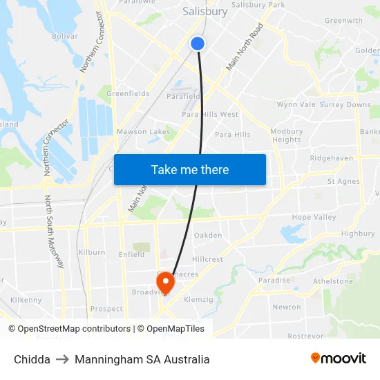 Chidda to Manningham SA Australia map