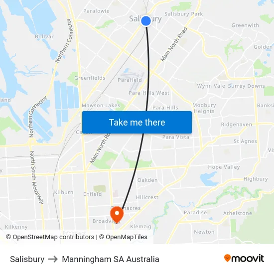 Salisbury to Manningham SA Australia map