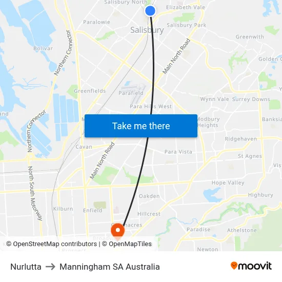 Nurlutta to Manningham SA Australia map
