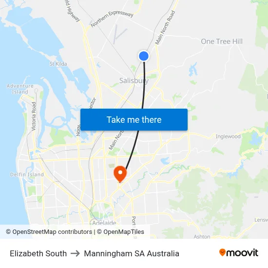 Elizabeth South to Manningham SA Australia map