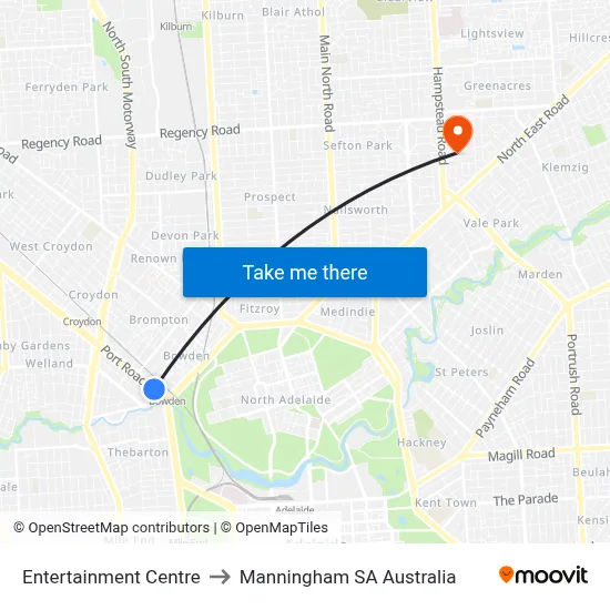 Entertainment Centre to Manningham SA Australia map