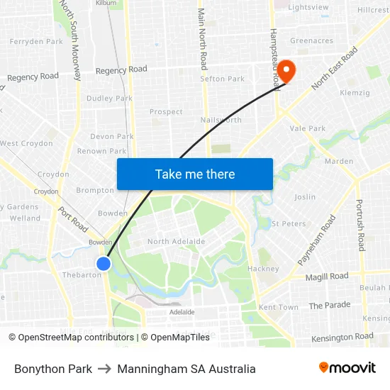 Bonython Park to Manningham SA Australia map