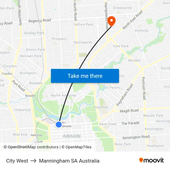 City West to Manningham SA Australia map