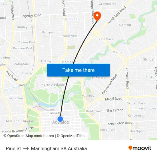 Pirie St to Manningham SA Australia map