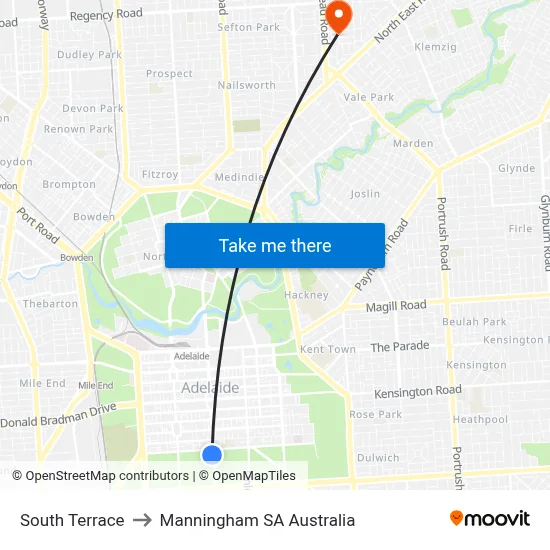 South Terrace to Manningham SA Australia map