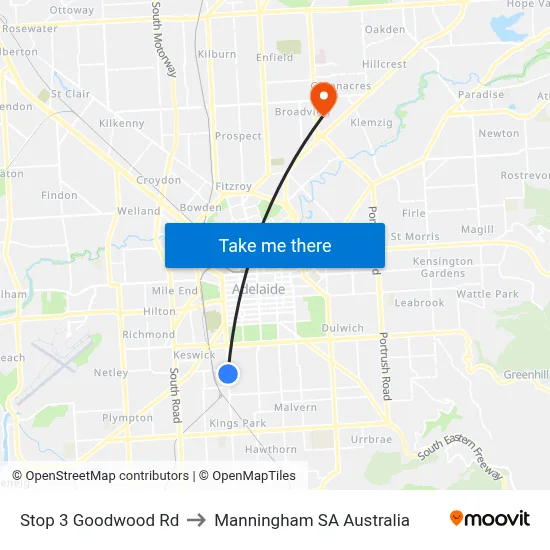 Stop 3 Goodwood Rd to Manningham SA Australia map