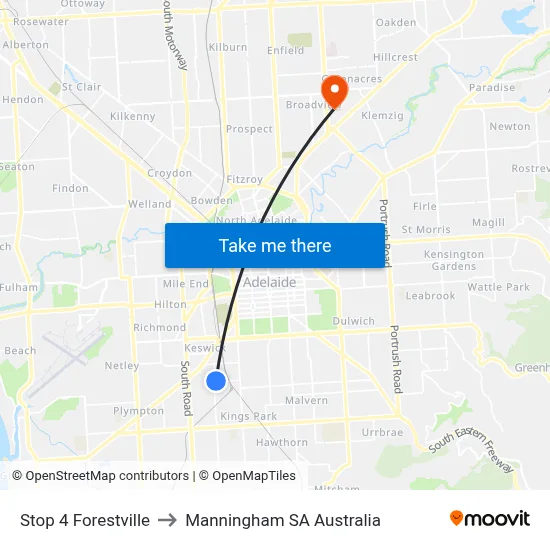 Stop 4 Forestville to Manningham SA Australia map