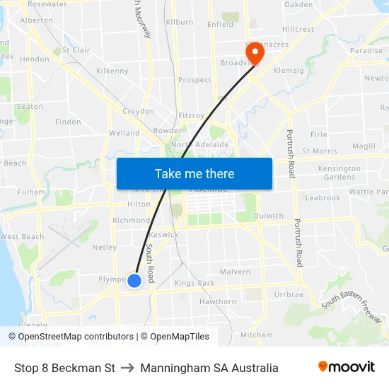Stop 8 Beckman St to Manningham SA Australia map