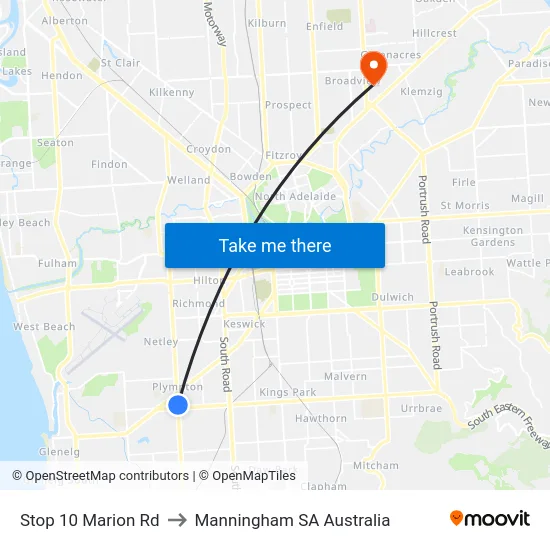 Stop 10 Marion Rd to Manningham SA Australia map
