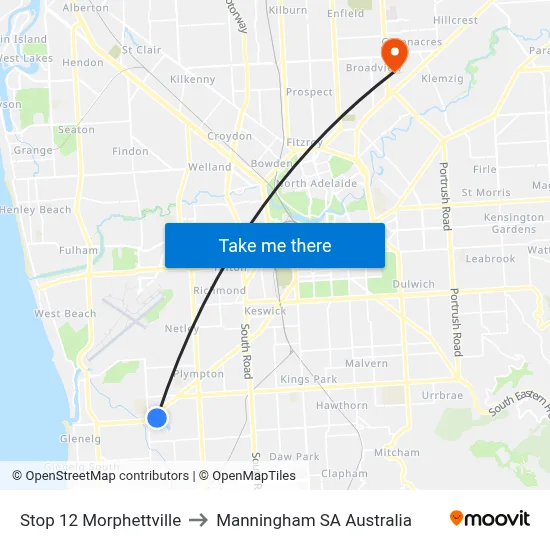 Stop 12 Morphettville to Manningham SA Australia map