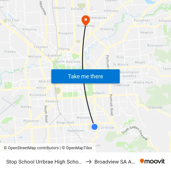 Stop School Urrbrae High School Grounds to Broadview SA Australia map