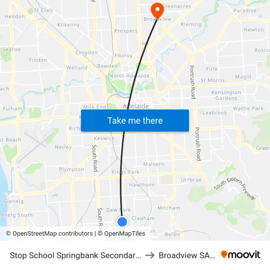 Stop School Springbank Secondary College Daws Rd to Broadview SA Australia map