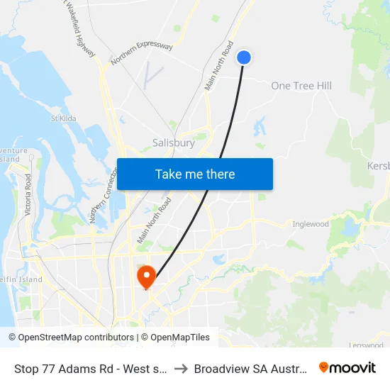 Stop 77 Adams Rd - West side to Broadview SA Australia map