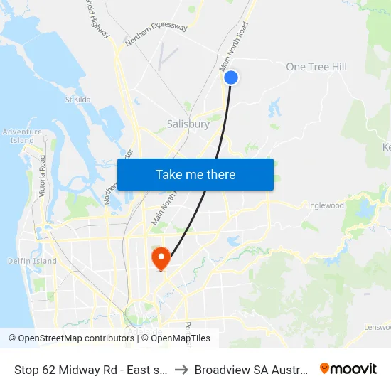 Stop 62 Midway Rd - East side to Broadview SA Australia map