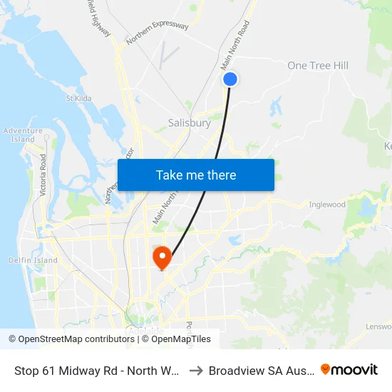 Stop 61 Midway Rd - North West side to Broadview SA Australia map
