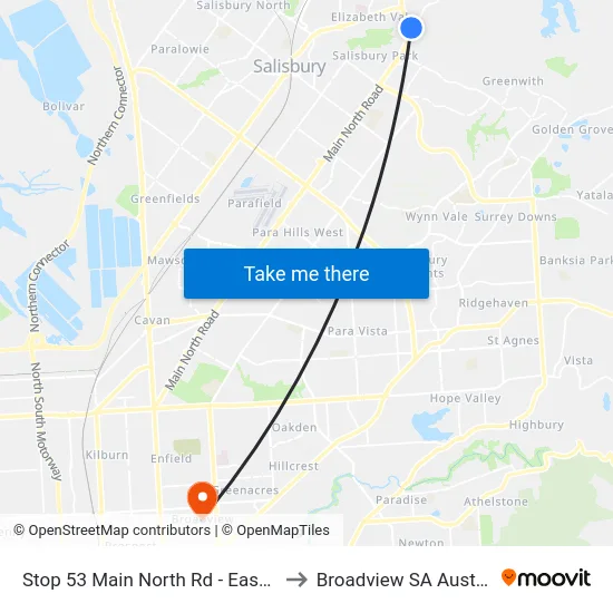 Stop 53 Main North Rd - East side to Broadview SA Australia map