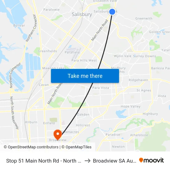 Stop 51 Main North Rd - North West side to Broadview SA Australia map
