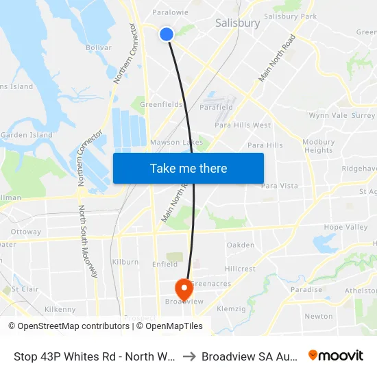 Stop 43P Whites Rd - North West side to Broadview SA Australia map
