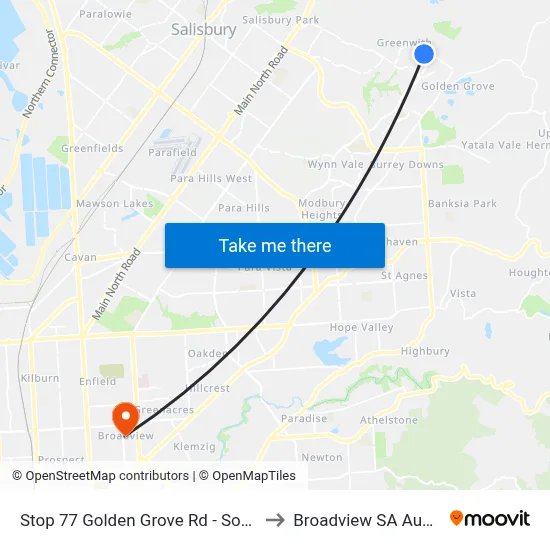 Stop 77 Golden Grove Rd - South side to Broadview SA Australia map