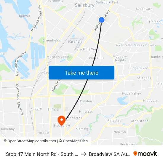 Stop 47 Main North Rd - South East side to Broadview SA Australia map