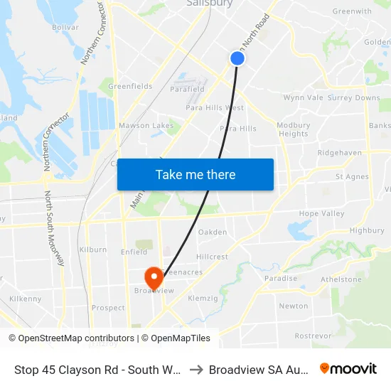 Stop 45 Clayson Rd - South West side to Broadview SA Australia map